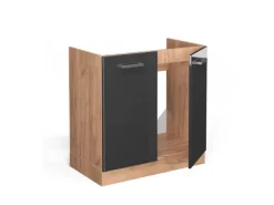 Vicco Spülenunterschrank R-Line Anthrazit Hochglanz/Goldkraft Eiche 80 cm AP Marmor