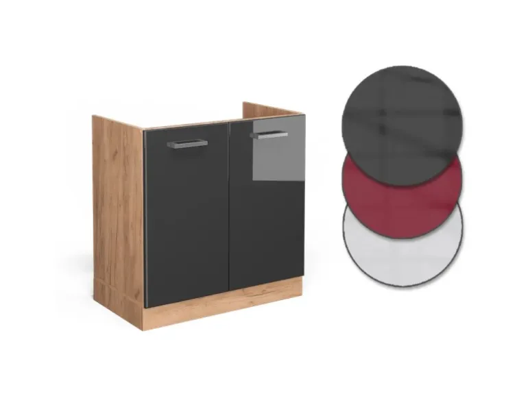 Vicco Spülenunterschrank R-Line Anthrazit Hochglanz/Goldkraft Eiche 80 cm AP Marmor