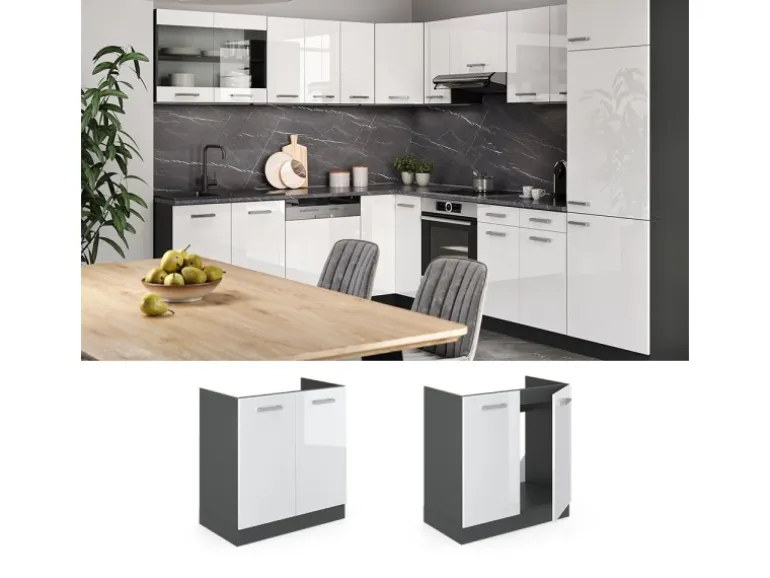 Vicco Spülenunterschrank R-Line Weiß Hochglanz/Anthrazit 80 cm AP Eiche