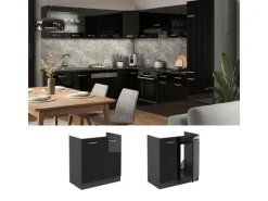 Vicco Spülenunterschrank R-Line Schwarz Hochglanz/Anthrazit 80 cm AP Marmor