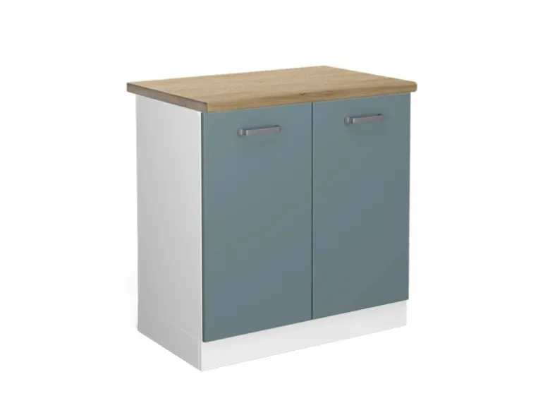 Vicco Spülenunterschrank R-Line Küchenunterschrank für die Spüle Blau-Grau/Weiß 80 cm AP Eiche