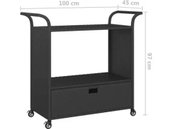vidaXL Barwagen mit Schublade Schwarz 100x45x97 cm Poly Rattan