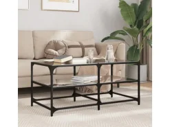 vidaXL Couchtisch mit Glasplatte Schwarz 98,5x50x45 cm Stahl Modell 1