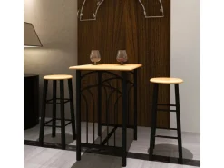 vidaXL Früchstücksbar Hellbraunes Holz Schwarzer Stahl