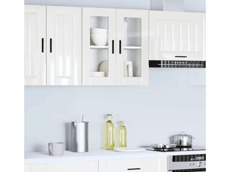 vidaXL Küchen-Hängeschrank mit Glastür Porto Hochglanz-Weiß 854149
