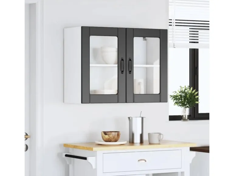 vidaXL Küchen-Hängeschrank mit Glastür Lucca Schwarz Holzwerkstoff 853848
