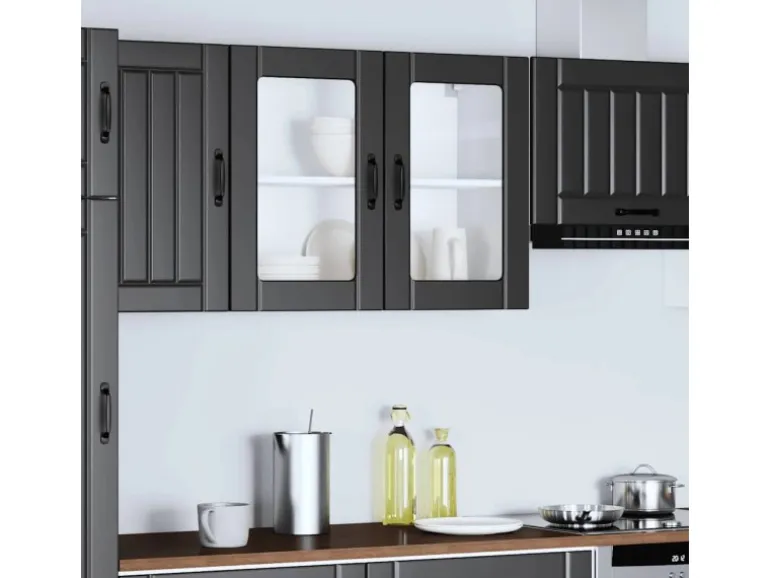 vidaXL Küchen-Hängeschrank mit Glastür Lucca Schwarz Holzwerkstoff 853848