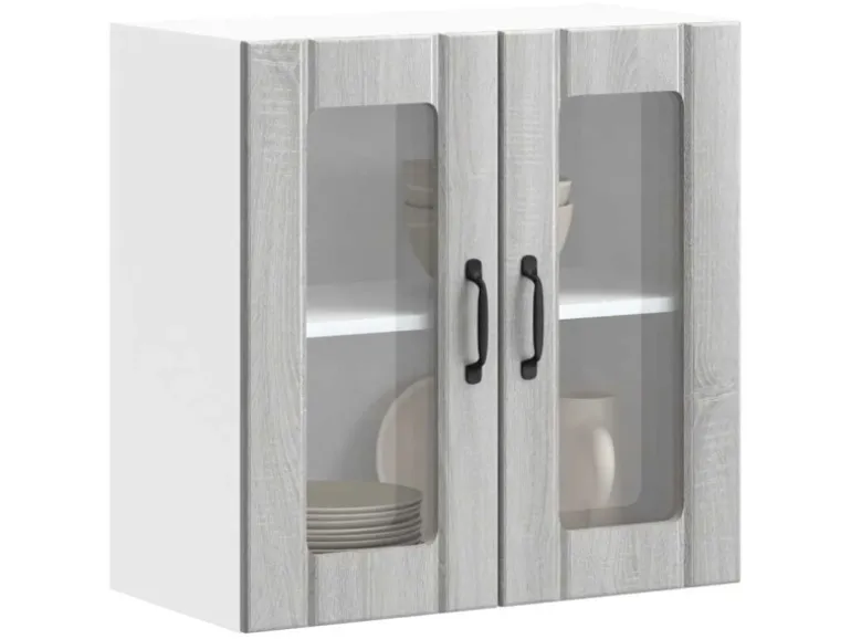 vidaXL Küchen-Hängeschrank mit Glastür Lucca Grau Sonoma Holzwerkstoff 853913