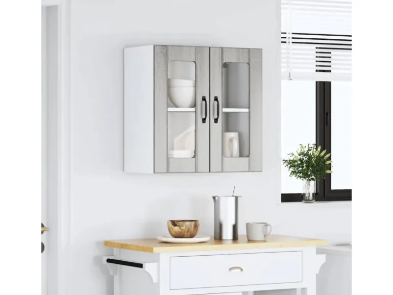 vidaXL Küchen-Hängeschrank mit Glastür Lucca Grau Sonoma Holzwerkstoff 853913