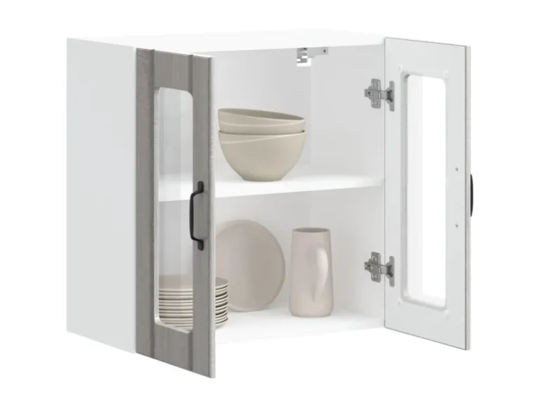 vidaXL Küchen-Hängeschrank mit Glastür Lucca Grau Sonoma Holzwerkstoff 853913