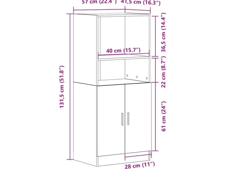 vidaXL Küchenschrank Artisan-Eiche 57x41,5x131,5 cm Holzwerkstoff 860129