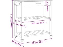 vidaXL Küchenwagen MONZA 84x40x90 cm Massivholz Kiefer Modell 16