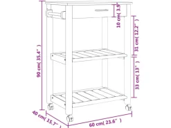 vidaXL Küchenwagen MONZA 60x40x90 cm Massivholz Kiefer Modell 2