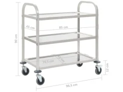 vidaXL 3-Stufiger Servierwagen 96,5 x 55 x 90 cm Edelstahl
