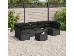 vidaXL 8-tlg Garten-Sofagarnitur mit Kissen Schwarz Poly Rattan Modell 60