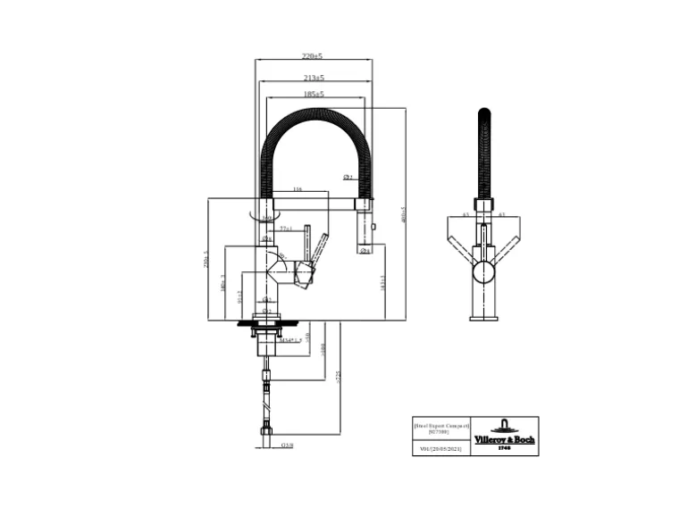 Villeroy & Boch Küchenarmatur Steel Expert Compact Hochdruck Armatur Umschaltfunktion Wassersparend Edelstahl Massiv