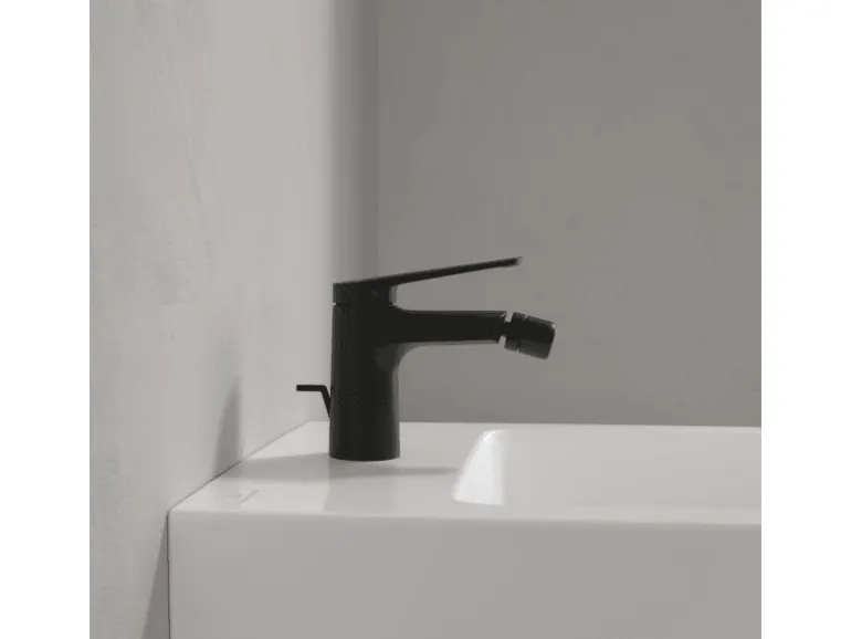 Villeroy & Boch Oasis Einhebel-Bidetarmatur mit Zugstange Keramikkartusch Wassersparend Auslaufhöhe 73mm Rund Matt Black