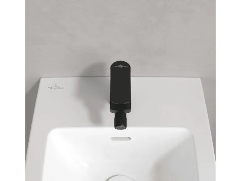Villeroy & Boch Oasis Einhebel-Bidetarmatur mit Zugstange Keramikkartusch Wassersparend Auslaufhöhe 73mm Rund Matt Black