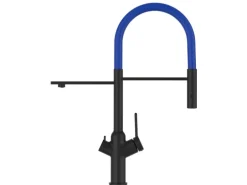 VIZIO 4 Wege Wasserhahn Küchenarmatur BOD mit 360° Schwenkbarem Auslauf Abnehmbare 2 Strahl Handbrause Schwarz Matt Blau