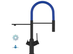 VIZIO 4 Wege Wasserhahn Küchenarmatur BOD mit 360° Schwenkbarem Auslauf Abnehmbare 2 Strahl Handbrause Schwarz Matt   Blau