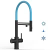 VIZIO 5 Wege Wasserhahn Küchenarmatur Edelstahl Massiv mit 360° Schwenkbarem Auslauf Abnehmbare 2 Strahl Handbrause PVD Schwarz Matt   Hellblau