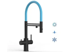 VIZIO 5 Wege Wasserhahn Küchenarmatur Edelstahl Massiv mit 360° Schwenkbarem Auslauf Abnehmbare 2 Strahl Handbrause PVD Schwarz Matt Hellblau