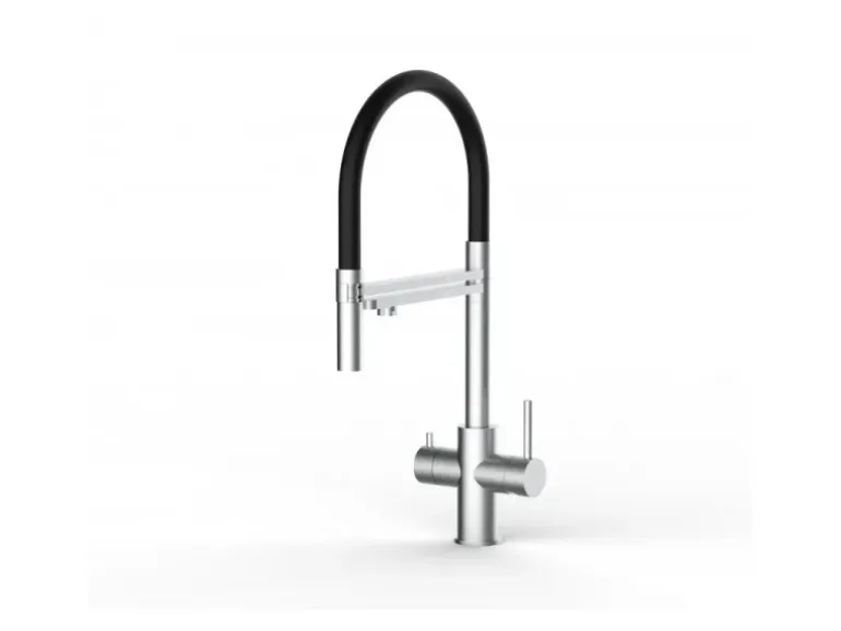 VIZIO 5 Wege Wasserhahn Küchenarmatur Edelstahl Massiv mit 360° Schwenkbarem Auslauf Abnehmbare 2 Strahl Handbrause Gebürstet Schwarz
