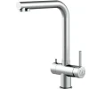 VIZIO 3 Wege Wasserhahn Küchenarmatur Edelstahl Massiv mit 360° Schwenkbarem L Auslauf Gebürstet