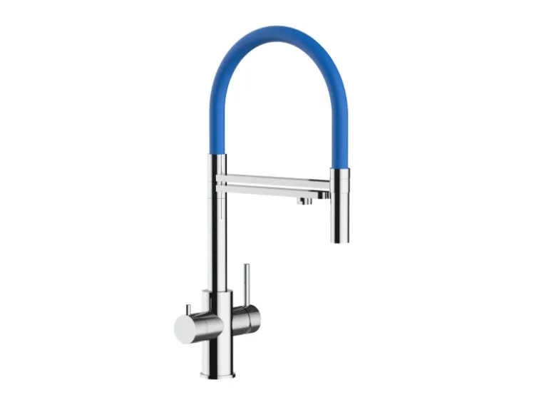 VIZIO 5 Wege Wasserhahn Küchenarmatur Edelstahl Massiv mit 360° Schwenkbarem Auslauf Abnehmbare 2 Strahl Handbrause Hochglanz Blau