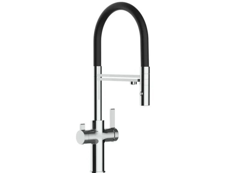 VIZIO 3 Wege Wasserhahn Küchenarmatur FC mit 360° Schwenkbarem Auslauf Abnehmbare 2 Strahl Handbrause Verchromt Schwarz