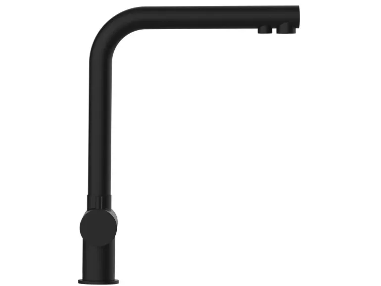VIZIO 3 Wege Wasserhahn Küchenarmatur Edelstahl Massiv mit 360° Schwenkbarem L Auslauf PVD Schwarz Matt