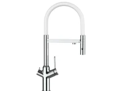 VIZIO 4 Wege Wasserhahn Küchenarmatur BOD mit 360° Schwenkbarem Auslauf Abnehmbare 2 Strahl Handbrause Verchromt Weiß