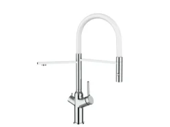 VIZIO 4 Wege Wasserhahn Küchenarmatur BOD mit 360° Schwenkbarem Auslauf Abnehmbare 2 Strahl Handbrause Verchromt Weiß
