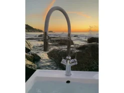 VIZIO 4 Wege Wasserhahn Küchenarmatur BOD mit 360° Schwenkbarem Auslauf Abnehmbare 2 Strahl Handbrause Verchromt Weiß