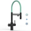 VIZIO 5 Wege Wasserhahn Küchenarmatur Edelstahl Massiv mit 360° Schwenkbarem Auslauf Abnehmbare 2 Strahl Handbrause PVD Schwarz Matt   Türkis