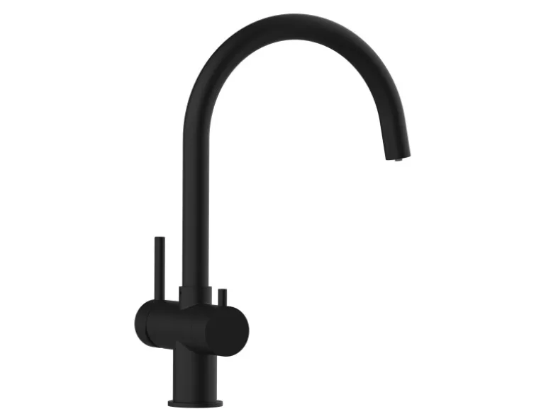 VIZIO 3 Wege Wasserhahn Küchenarmatur Edelstahl Massiv mit 360° Schwenkbarem U Auslauf PVD Schwarz Matt