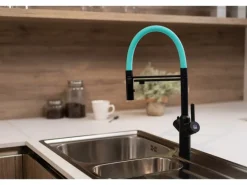 VIZIO 3 Wege Wasserhahn Küchenarmatur BOD mit 360° Schwenkbarem Auslauf Abnehmbare 2 Strahl Handbrause Schwarz Matt   Türkis