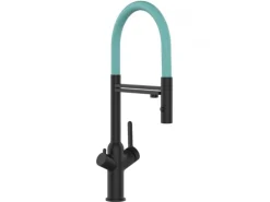 VIZIO 3 Wege Wasserhahn Küchenarmatur BOD mit 360° Schwenkbarem Auslauf Abnehmbare 2 Strahl Handbrause Schwarz Matt   Türkis
