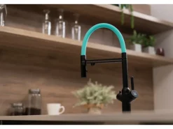VIZIO 3 Wege Wasserhahn Küchenarmatur BOD mit 360° Schwenkbarem Auslauf Abnehmbare 2 Strahl Handbrause Schwarz Matt   Türkis