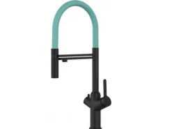 VIZIO 3 Wege Wasserhahn Küchenarmatur BOD mit 360° Schwenkbarem Auslauf Abnehmbare 2 Strahl Handbrause Schwarz Matt   Türkis