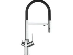 VIZIO 3 Wege Wasserhahn Küchenarmatur BOD mit 360° Schwenkbarem Auslauf Abnehmbare 2 Strahl Handbrause Verchromt   Schwarz