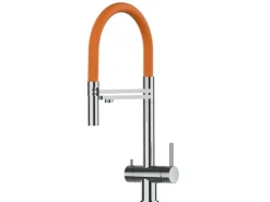 VIZIO 3 Wege Wasserhahn Küchenarmatur Edelstahl Massiv mit 360° Schwenkbarem Auslauf Abnehmbare 2 Strahl Handbrause Hochglanz Orange