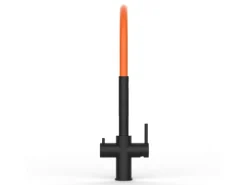 VIZIO 5 Wege Wasserhahn Küchenarmatur Edelstahl Massiv mit 360° Schwenkbarem Auslauf Abnehmbare 2 Strahl Handbrause PVD Schwarz Matt Orange