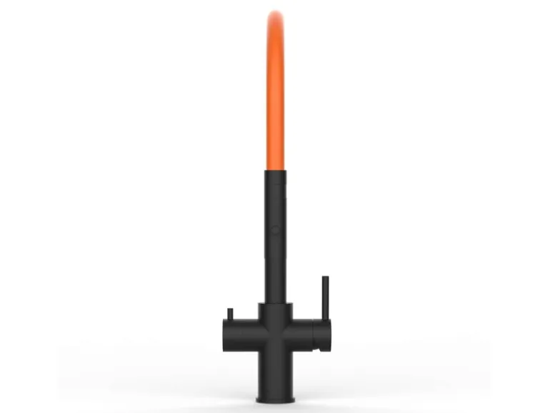 VIZIO 5 Wege Wasserhahn Küchenarmatur Edelstahl Massiv mit 360° Schwenkbarem Auslauf Abnehmbare 2 Strahl Handbrause PVD Schwarz Matt Orange