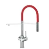 VIZIO 3 Wege Wasserhahn Küchenarmatur BOD mit 360° Schwenkbarem Auslauf Abnehmbare 2 Strahl Handbrause Verchromt   Rot