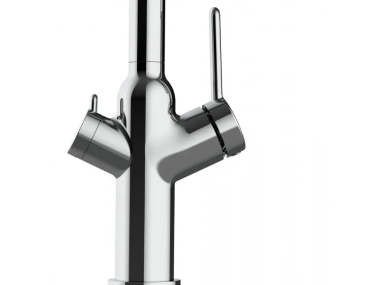 VIZIO 3 Wege Wasserhahn Küchenarmatur BOD mit 360° Schwenkbarem Auslauf Abnehmbare 2 Strahl Handbrause Verchromt Rot