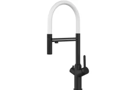 VIZIO 4 Wege Wasserhahn Küchenarmatur BOD mit 360° Schwenkbarem Auslauf Abnehmbare 2 Strahl Handbrause Schwarz Matt Weiß
