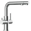 VIZIO 4 Wege Wasserhahn Küchenarmatur Edelstahl Massiv mit Schwenkbarem L Auslauf und Herausziehbarer Brause Hochglanz