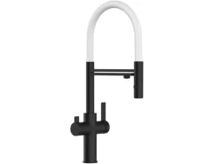 VIZIO 4 Wege Wasserhahn Küchenarmatur FC mit 360° Schwenkbarem Auslauf Abnehmbare 2 Strahl Handbrause Schwarz Matt   Weiß
