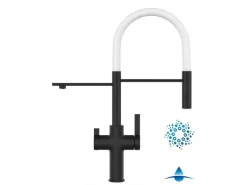 VIZIO 4 Wege Wasserhahn Küchenarmatur FC mit 360° Schwenkbarem Auslauf Abnehmbare 2 Strahl Handbrause Schwarz Matt Weiß